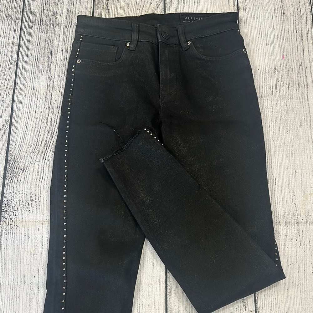 All Saints Sz 25 Miller Black Skinny Jeans w/Silver Studs - Picture 6 of 16